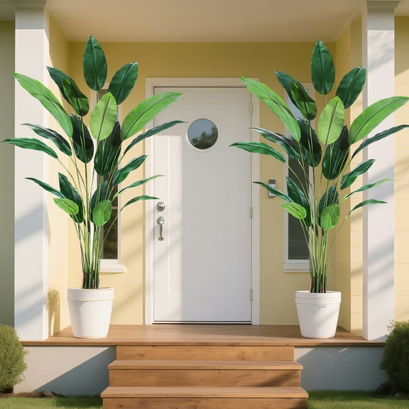 Festisoul Artificial Tree 2 Pack 7 ft Fake Bird of Paradise Tree Fake Palm Tree for Indoor Outdoor Modern Decor Faux Plants for Home Office Decor