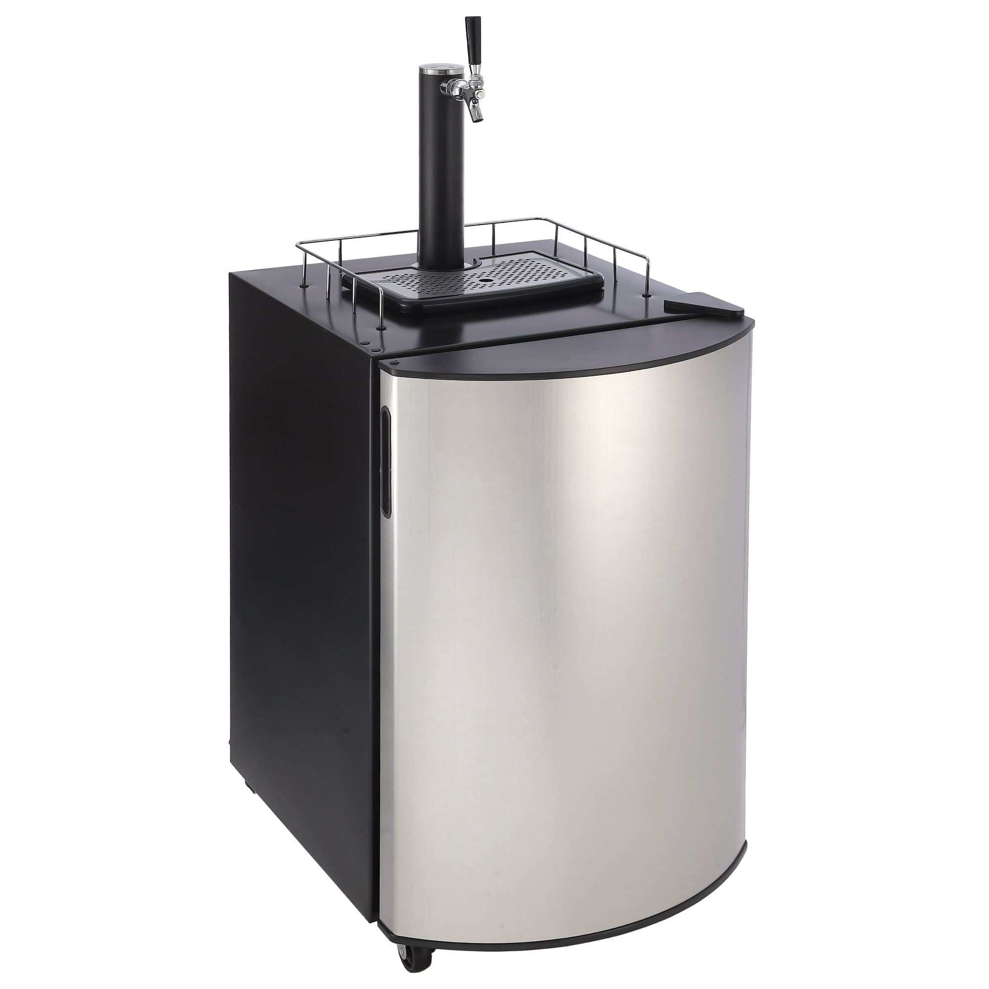 Festisoul Beer Kegerator, Single Tap Draft Beer Dispenser, Full Size Kegerator and Keg Beer Cooler With Shelves & Drip Tray & 4 Casters, Stainless Steel Keg Dispenser, 128L