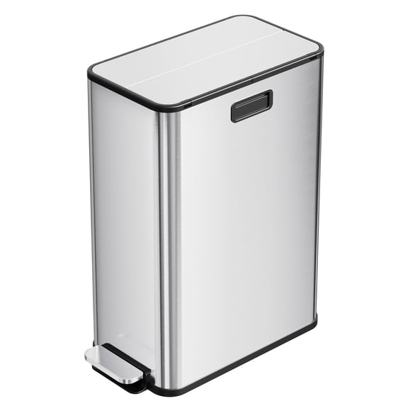 Festisoul Dual-Compartment Recycling Bin, Stainless Steel Pedal Trash Can with Removable Inner Buckets for Kitchen 14.8 Gallon Total