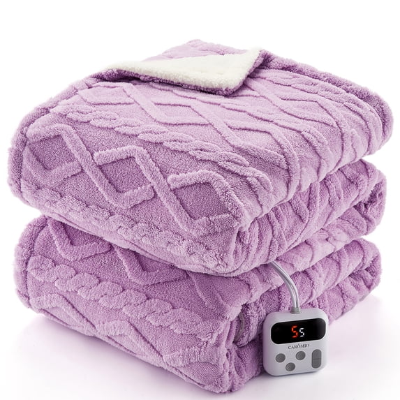 Festisoul Electric Heated Blanket Full Size, 72"×84" Thick Tufted Sherpa Heated Blanket with 10 Heating Levels and 10 Time Settings, Machine Washable Fast Heating Blanket, Purple