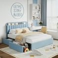 thumbnail image 1 of Festisoul Full Size Bed Frame with 2 Drawers, Boucle Upholstered Platform Bed Frame with Bookcase Storage Headboard, No Box Spring Needed, Noise Free, Blue, 1 of 6