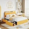 thumbnail image 1 of Festisoul Full Size Bed Frame with 2 Drawers, Boucle Upholstered Platform Bed Frame with Bookcase Storage Headboard, No Box Spring Needed, Noise Free, Yellow, 1 of 9