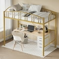 thumbnail image 1 of Festisoul Loft Bed Twin Size with Stairs and Arched Guardrail, Sturdy Metal Slats Bed Frame, Noise Free, No Box Spring Needed for Dorm, Space Saving, Gold, 1 of 10