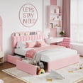 thumbnail image 1 of Festisoul Queen Bed Frame with Storage Headboard & 2 Drawers, Boucle Upholstered Platform Bed with Bookcase, No Box Spring Needed, Noise Free, Pink, 1 of 8