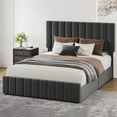 thumbnail image 1 of Festisoul Queen Size Bed Frame with 4 Storage Drawers, Linen Upholstered Adjustable Headboard, No Box Spring Needed, Gray, 1 of 9