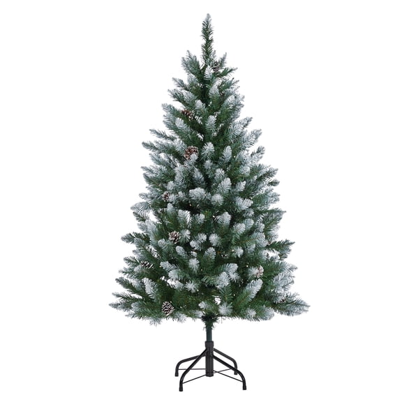 Festisoul Snow Flocked Artificial Christmas Tree, 6ft Christmas Tree with Pinecones, Xmas Trees with Hinged Structure & Foldable Metal Stand, for Holiday Decor