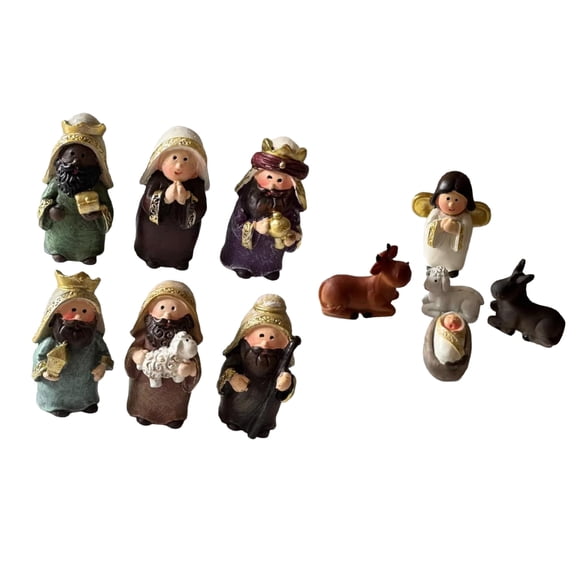 Festival 11Pieces Christmas Cartoon Resins Nativity Scene Miniature Figurines Set for Holiday Collections
