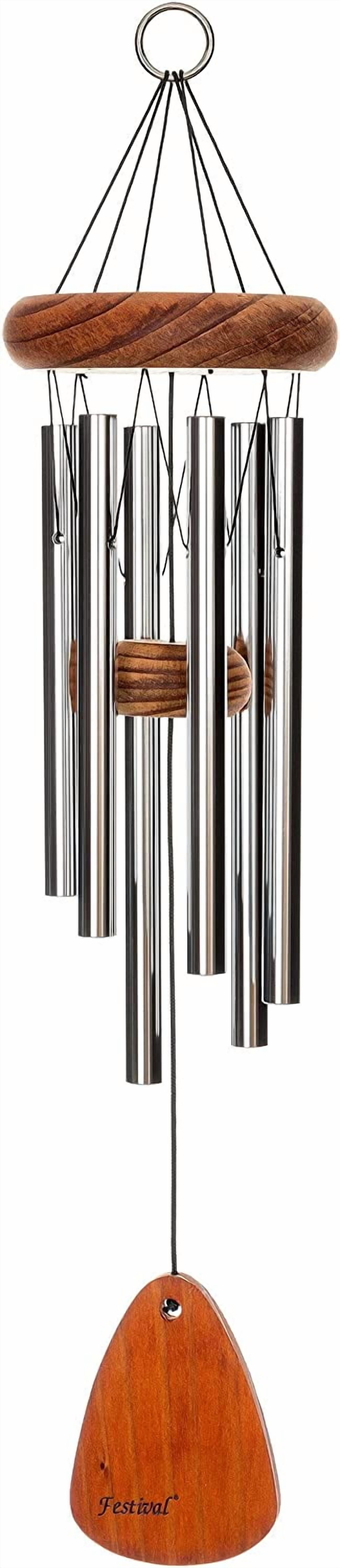 Festival 18-inch Redwood Wind Chime in Silver by Wind River for Patio, Backyard, Garden, and Outdoor décor. Made in The USA