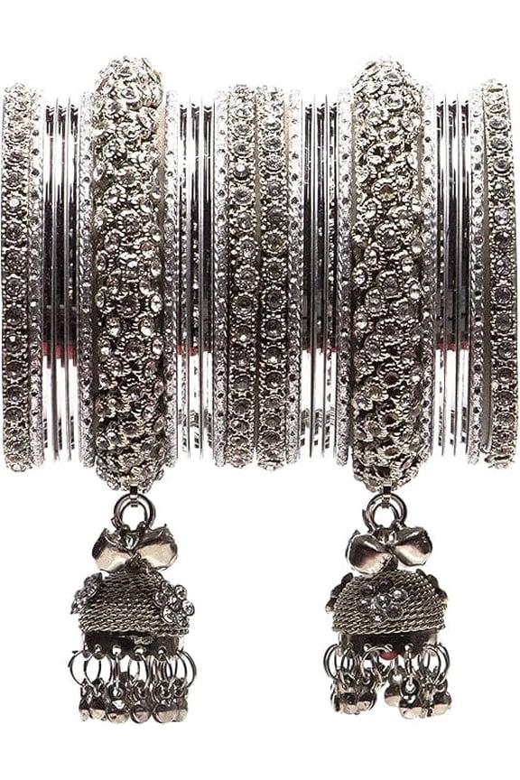 Festival Bangles for Women | Traditional Indian Bangle Set with Rhinestone & Filigree Design | Handmade Metal Bangle Bracelets for Weddings, Festivals & Parties | Ethnic Jewelry for Sarees & Western