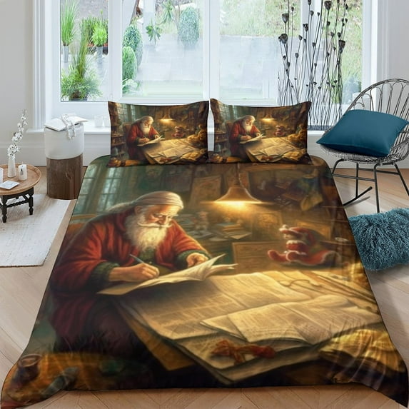 Festival Bedding Set Reading Santa Claus Puppy Printed Duvet Cover Set Kids Adult Christmas Bed Gift,Queen (90"x90")