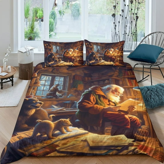 Festival Bedding Set Reading Santa Claus Puppy Printed Duvet Cover Set Kids Adult Christmas Bed Gift,Queen (90"x90")