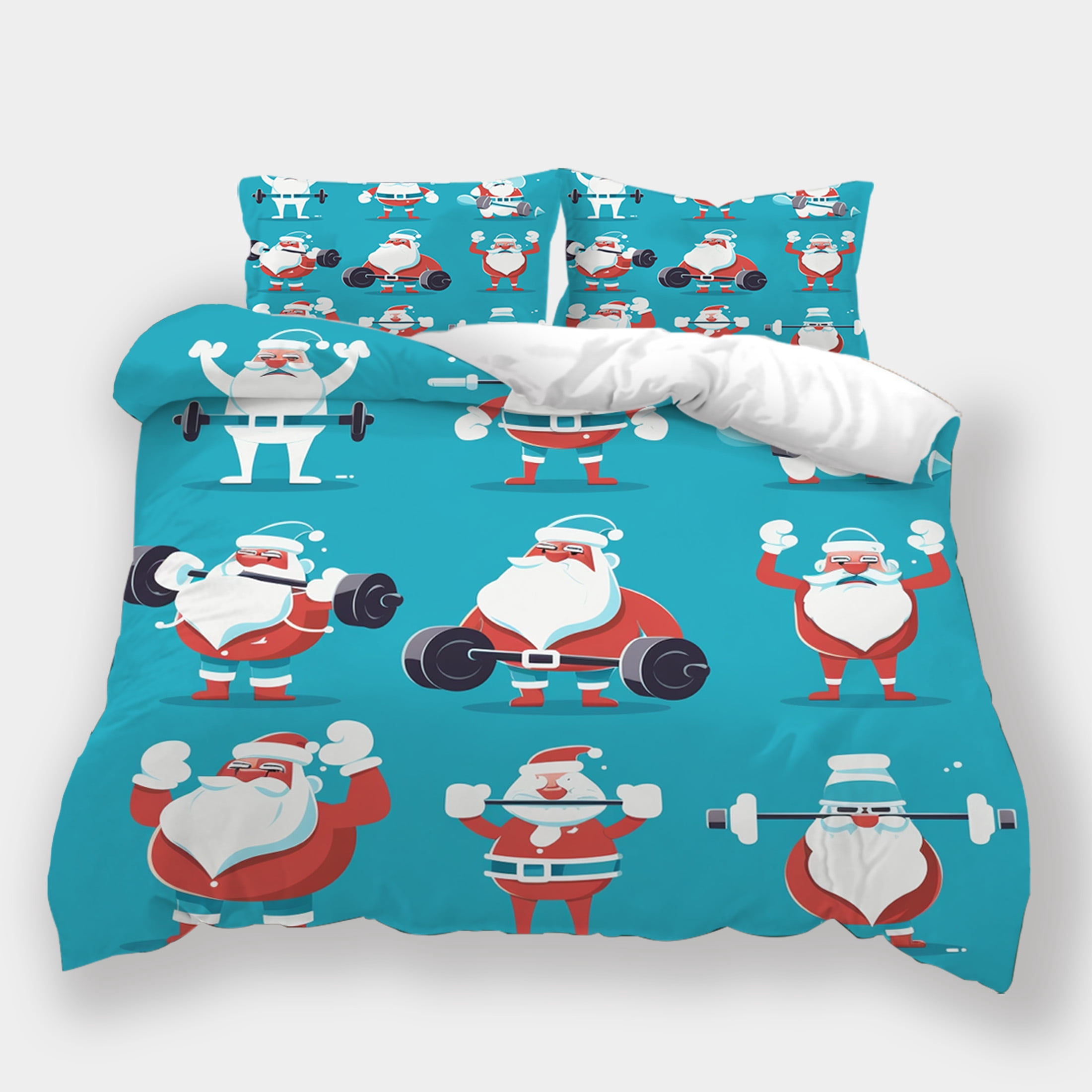 4pcs Cotton Material Printed Cartoon Merry Christmas Gift Santa Claus Deep Pocket Bedding Set