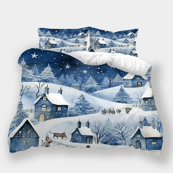 Festival Bedding Suit Christmas Snowscape Printed Duvet Cover Bedspreads Teen Adult Highend Home Textiles