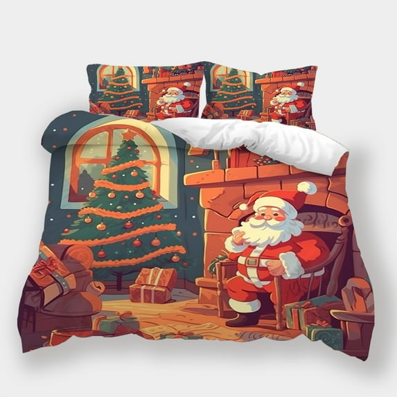 Festival Bedroom Decor Cartoon Santa Claus Comforter Cover Pillowcase Children Christmas Bed Gift Bedding Set