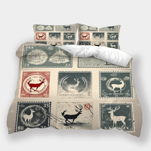 Festival Bedroom Decor Christmas Elk Stamp Printed Comforter Cover Duvet Cover Teen Adult Vintage Bedding Set