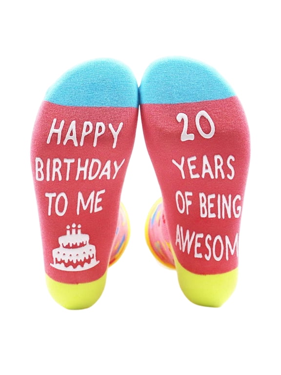 Festival Bithday Cotton Socks with Blessing Letters Soles for Women Men Teen Aged 18 to 21 Cotton Birthday Party Hosiery