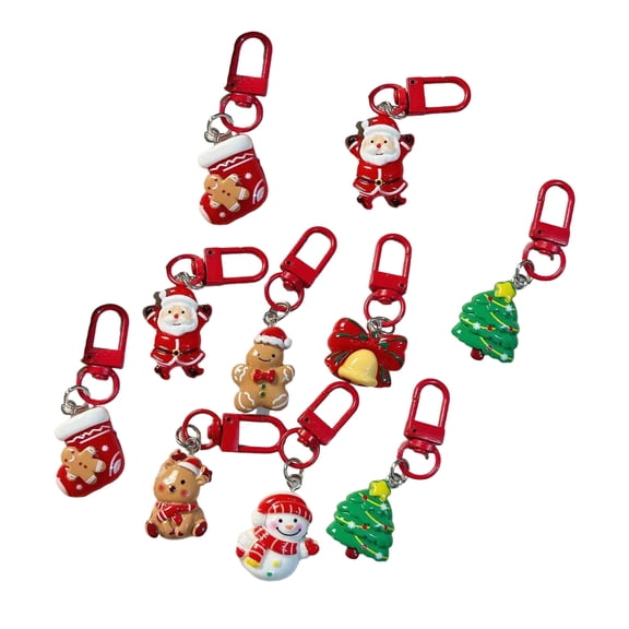 Festival Cartoon Christmas Keychain Set Holiday Party Ornament Resin Keyring Gift Stocking Filler Accessories