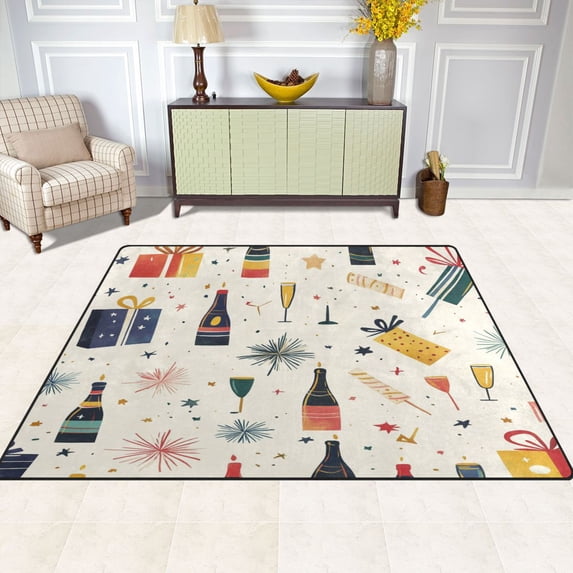 Festival Celebration Design 63''x48'' Plush Memory Foam Bath Mat, Soft, Absorbent, Non Slip, Durable