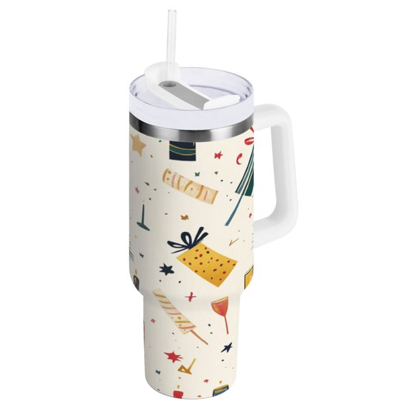 Festival Celebration Design Water Bottles 30oz Insulated Tumblers Double-Walled Ergonomic Handle Leak Proof