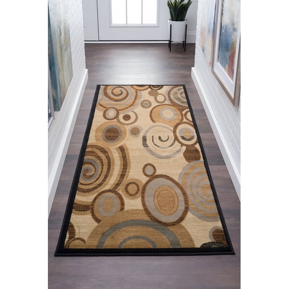 Festival Contemporary 2.7' x 7' Beige and Brown Polypropylene Indoor Area Rug
