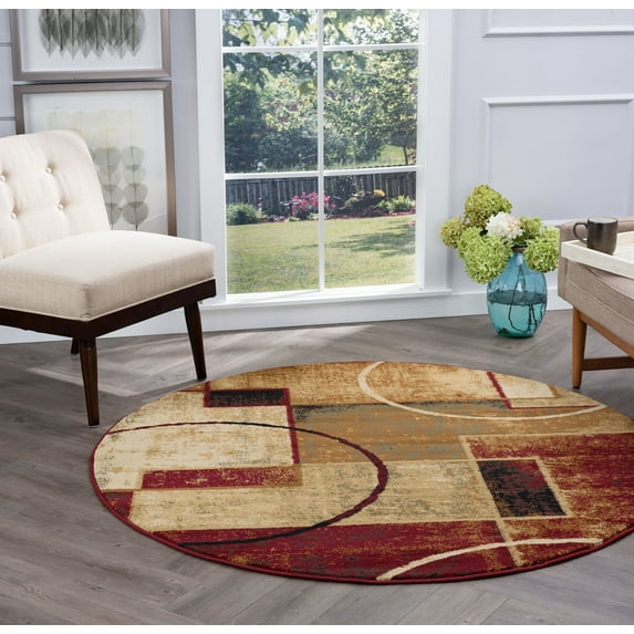 Festival Contemporary 5' Round Multi-Color Polypropylene Indoor Area Rug