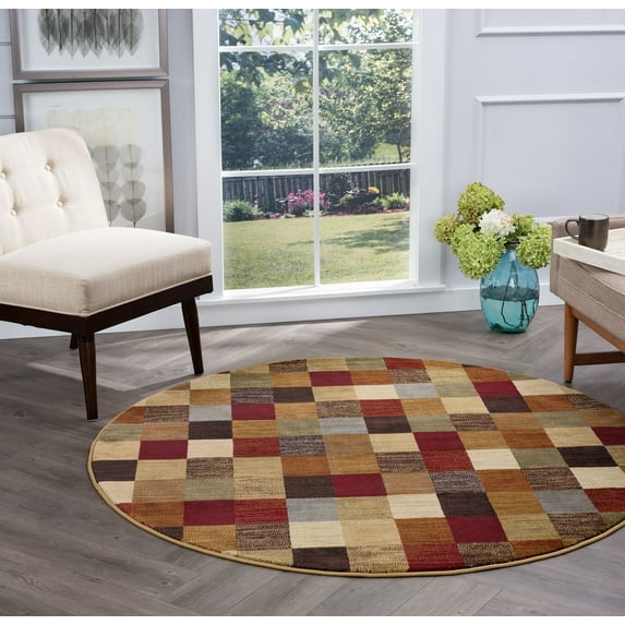 Festival Contemporary 5' Round Multi-Color Polypropylene Indoor Area Rug