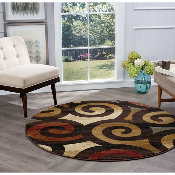 Festival Contemporary 5' Round Multi-Color Polypropylene Indoor Area Rug