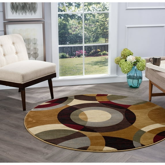 Festival Contemporary 5' Round Multi-Color Polypropylene Indoor Area Rug