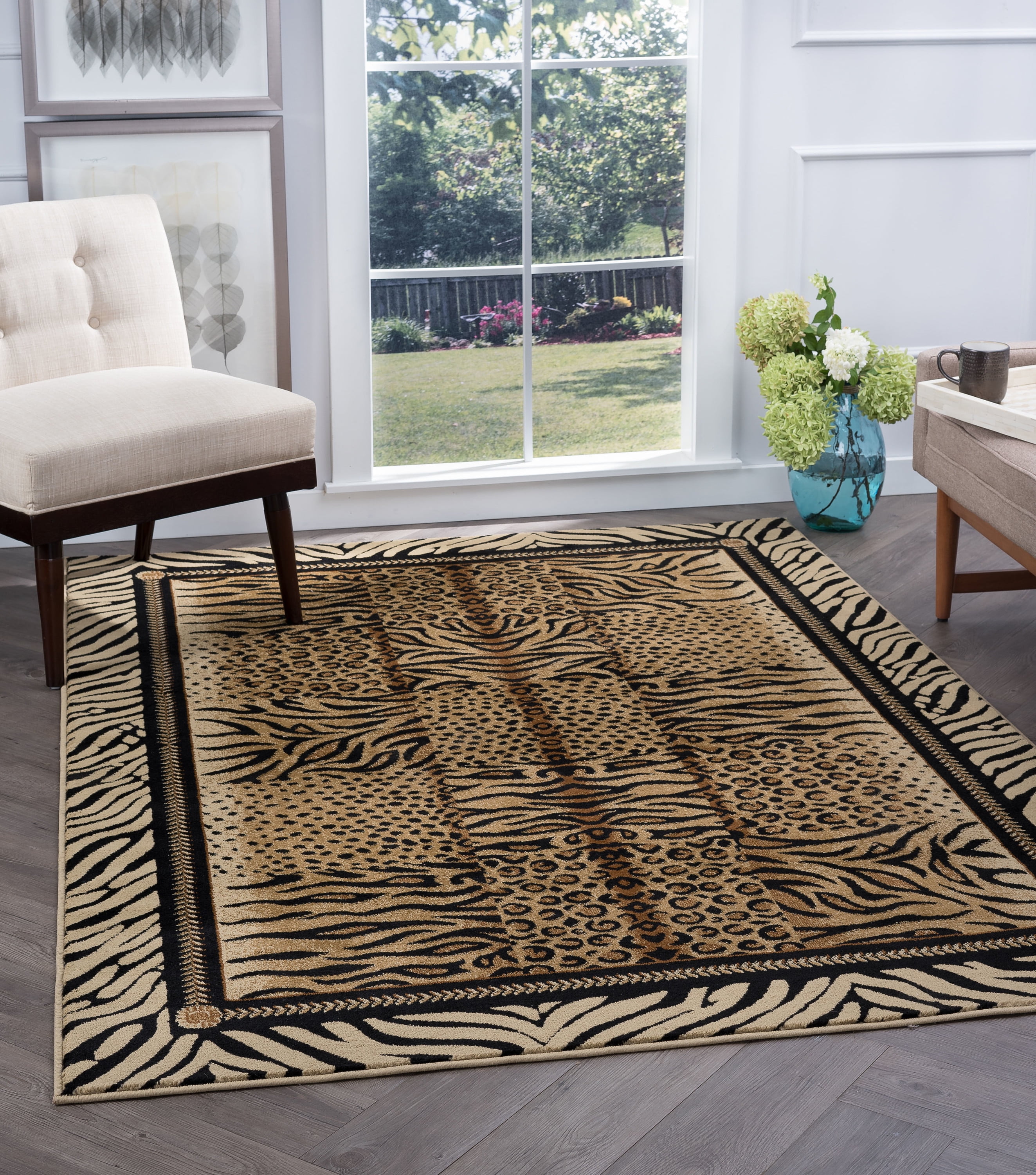 Festival Contemporary 5' x 7' Beige and Black Polypropylene Indoor Area Rug