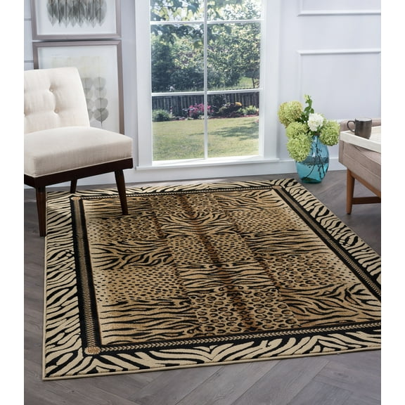 Festival Contemporary 8' x 10' Beige and Black Polypropylene Indoor Area Rug