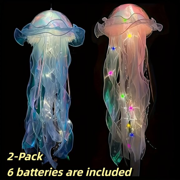 [Festival Decoration] 2pcs, New Jellyfish Lamp, Jellyfish Lantern, Jellyfish Room Decoration, Party Air Suspension Decoration, Novelty And Uniqueness Lamp, Festival Decoration (Including Lamp)