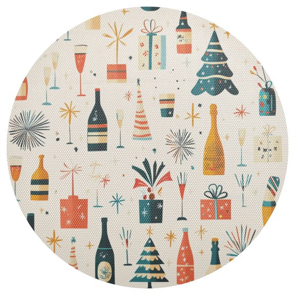 Festival Design Pattern 15.4in Diameter PVC Plate Mat, Heat-Resistant and Cuttable, Kitchen Decor