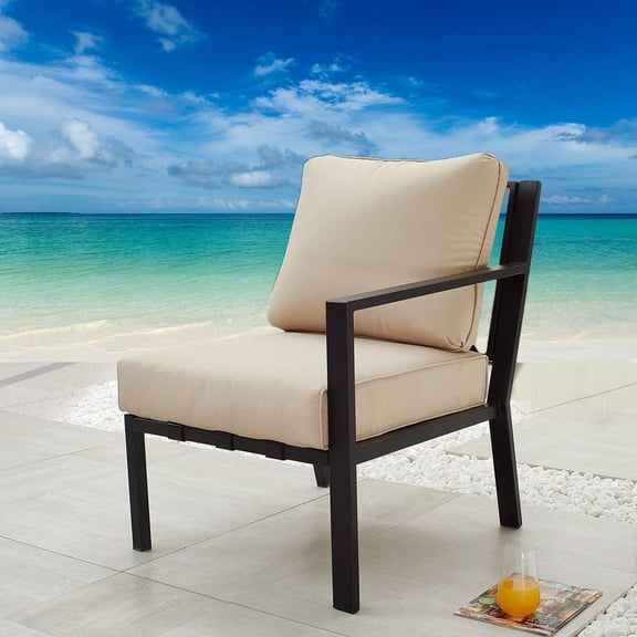 Festival Dining Outdoor Patio Bistro Furniture Left Armrest Chair Comfort & Soft 4.3" Cushions with Metal Slatted Steel Frame Legs for Garden Poolside All-Weather, 28.3(L)*26.3"(W)*31.5"(H)