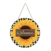 Festival Door Sign Spring Hanging Round Wooden Patio Decoration Color Blocking Plaid Sunflower Pattern Home Decoration Props