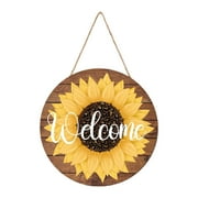 Festival Door Sign Spring Hanging Round Wooden Patio Decoration Sunflower Pattern Home Decoration Props