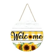 Festival Door Sign Spring Hanging Round Wooden Patio Door Decoration Letters Sunflower Pattern Home Decoration Props