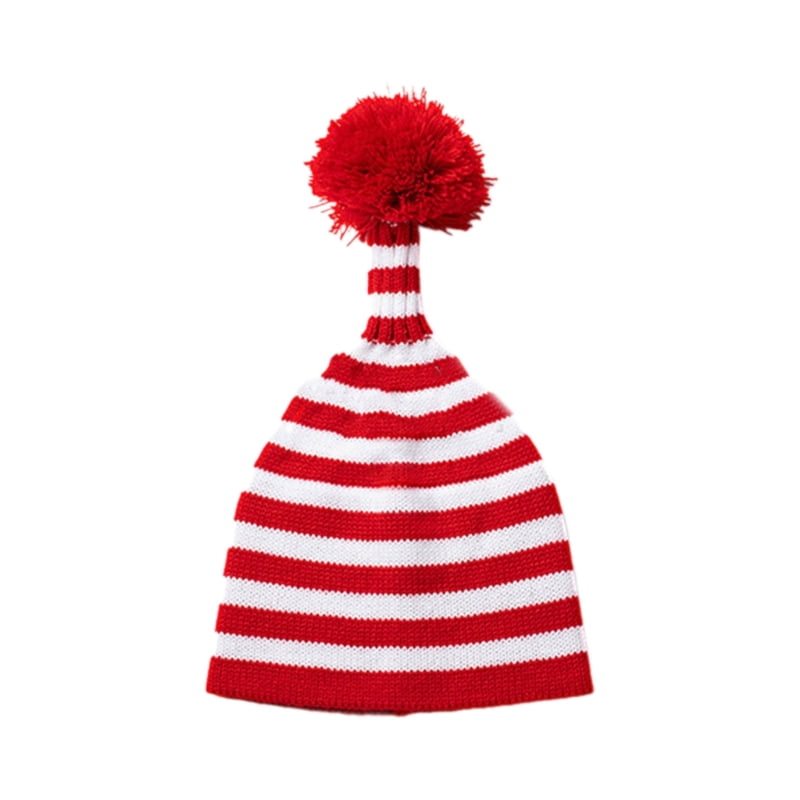 Red White Striped Hat Pom Pom