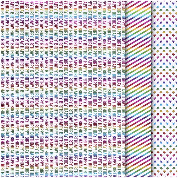 Toyandona Colorful Birthday Wrapping Paper 70x50cm 3 Rolls per Set Creative Design