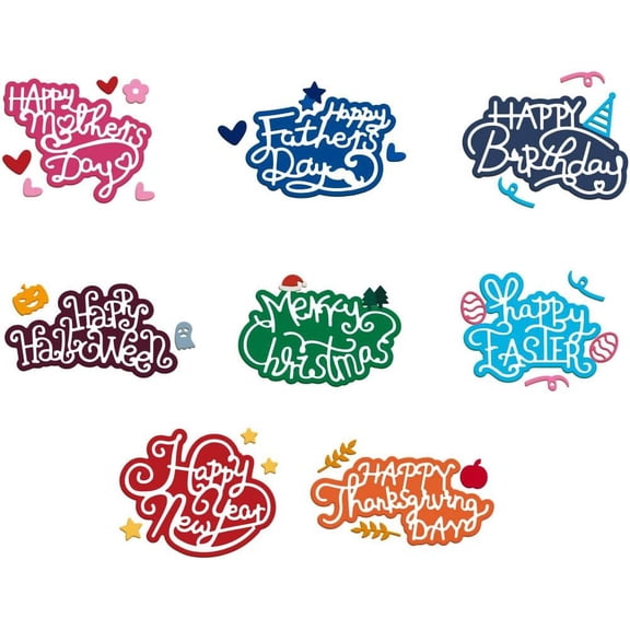 Festival Holiday Wishes English Words Phrases Cutting Dies for Card Making New Year Easter Happy Birthday Text Die Cuts Carbon Steel Embossing Stencils for DIY Scrapbooking DIY
