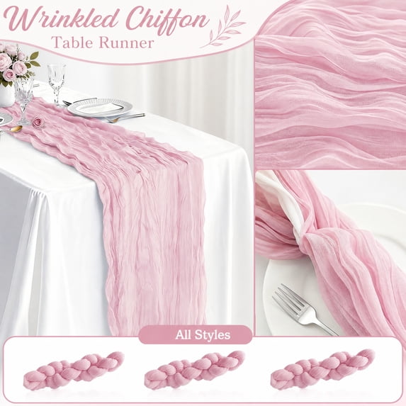 3Pcs Pleated Table Runner Sheer Chiffon Fabric for Holiday Dining Party Rustic Wedding Buffet Tableware Centerpiece Decor, 118x36 Inch