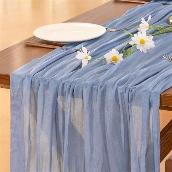 Extra Long Gauze Cheesecloth Table Runner Rustic Romantic Chiffon Scarf for Wedding Banquet Ceremonies Holiday Feast Dining Room Decor, 118x36 Inch
