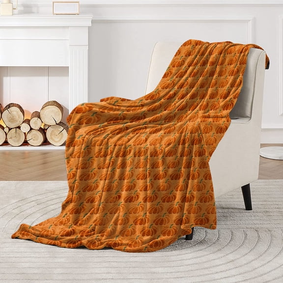 Halloween Festive Throw Blanket Pumpkin Embroidery Faux Fur Plush Warm Soft Cozy Fleece Blankets for Couch Sofa Bedding Decor, 50x60 Inch