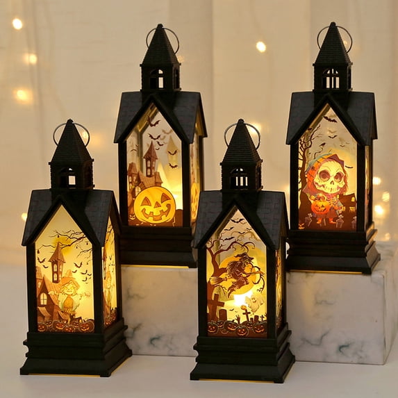 Festival LED Lantern, Halloween Square Wind Lights, for Halloween Home Indoor Outdoor Bar Decoration--4PCS