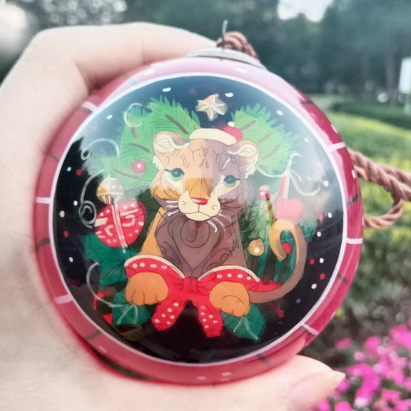 Festival Lion Red - Inside Painted Glass Ornament with Premium Gift Box Handmade for Home and Office Perfect for Halloween, Thanksgiving