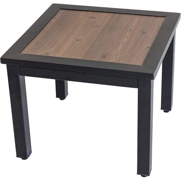 Festival Metal Outdoor Square Patio Bistro Dining End Table with Wood-Like Aluminum-Plastic Top and Black Steel Legs (19"x19"x16")