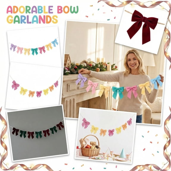 Festival Party Decoration Hanging Rope Bows 7 Piece Set with Rustic-Twine 6.56 ft, Decorative Bow Garlands for Birthday Banquet Celebration, Wedding and Holiday Home Decor, 1Pcs A