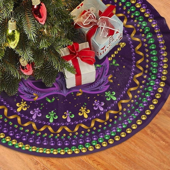 Festival Purple Christmas Tree Skirt Fleur De Lis Funny Tree Mat for Farmhouse Xmas Holiday Party Decorations Indoor Outdoor 36 Inch