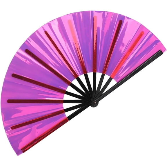 Festival Rave Fan, Hand Fan, Holographic Laser Hand Fan for Festivals, Large Rave Folding Hand Fan , for Dance, Carnival, Wedding Gifts (Fuchsia)