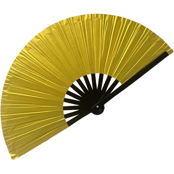 Festival Rave Fan, Hand Fan, Holographic Laser Hand Fan for Festivals, Large Rave Folding Hand Fan , for Dance, Carnival, Wedding Gifts (Gold)