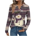 thumbnail image 1 of Christmas Top for Women Holiday Snowman Print Shirt Long Sleeve Crew Neck Blouse Christmas Party Top V Neck Tops with Buttons My Items, 1 of 7